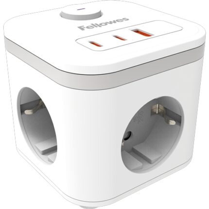 Fellowes Cubo Multipresa da tavolo con 3 prese 230V + 2x USB-C 20W max. - 1x USB-A 18W max. - Cavo da 2 m - Interruttore On/Off - Colore bianco