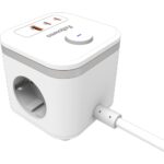 Fellowes Cubo Multipresa da tavolo con 3 prese 230V + 2x USB-C 20W max. - 1x USB-A 18W max. - Cavo da 2 m - Interruttore On/Off - Colore bianco - immagine 2