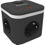 Fellowes Cubo Multipresa da tavolo con 3 prese 230V + 2x USB-C 20W max. - 1x USB-A 18W max. - Cavo da 2 m - Interruttore On/Off - Colore nero