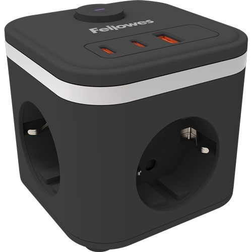 Fellowes Cubo Multipresa da tavolo con 3 prese 230V + 2x USB-C 20W max. - 1x USB-A 18W max. - Cavo da 2 m - Interruttore On/Off - Colore nero Fellowes Cubo Multipresa da tavolo con 3 prese 230V + 2x USB-C 20W max. - 1x USB-A 18W max. - Cavo da 2 m - Interruttore On/Off - Colore nero