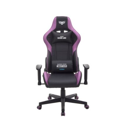 Cromad Serie Demon Lord Sedia Gaming - Struttura robusta - Pelle sintetica di alta qualità - Altezza regolabile con pistone a gas classe 2 - Schienale reclinabile - Cuscino lombare e cervicale - Braccioli regolabili - Colore nero/viola