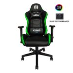 Cromad Serie Nemesis Sedia Gaming RGB - Struttura robusta - Pelle sintetica di alta qualità - Altezza regolabile con pistone a gas di classe 2 - Schienale reclinabile - Cuscino lombare e cervicale - Braccioli regolabili - Altoparlanti Bluetooth - Colore nero