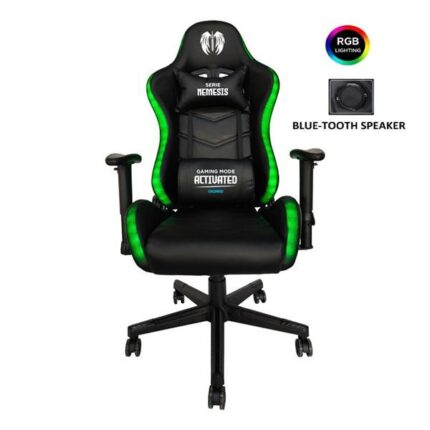Cromad Serie Nemesis Sedia Gaming RGB - Struttura robusta - Pelle sintetica di alta qualità - Altezza regolabile con pistone a gas di classe 2 - Schienale reclinabile - Cuscino lombare e cervicale - Braccioli regolabili - Altoparlanti Bluetooth - Colore nero
