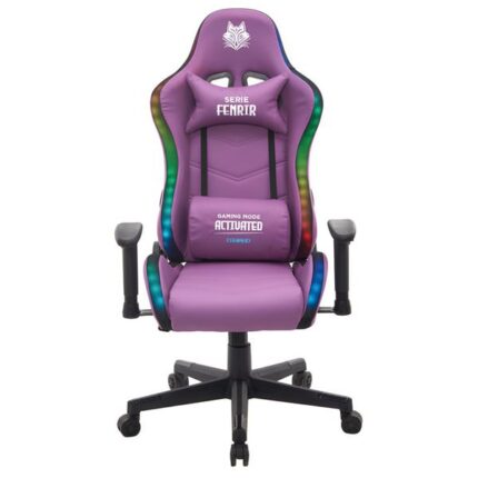 Cromad Serie Fenrir Sedia Gaming RGB - Struttura robusta - Pelle sintetica di alta qualità - Altezza regolabile con pistone a gas classe 2 - Schienale reclinabile - Cuscino lombare e cervicale - Braccioli regolabili - Colore viola