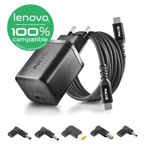 NGS BUD65W-L Caricabatterie GaN 65W per laptop Lenovo - USB C Power Delivery e PPS - 5 connettori DC inclusi - Cavo USB C da 1