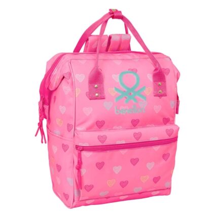 Safta Benetton Heart Zaino per laptop fino a 13" - Interno imbottito - Tasca con cerniera - Manici superiori - Spallacci ergonomici - Doppia maniglia - 270x190x400mm - Colore rosa