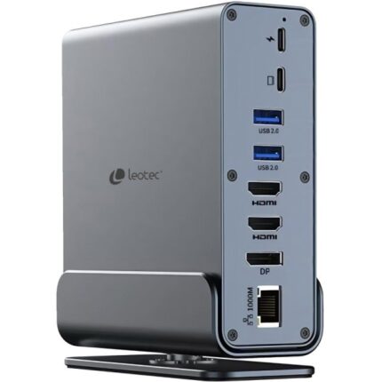 Leotec LEDS06 Docking Station USB C 15 in 1 - 2x HDMI 4K + DisplayPort - Power Delivery 100W - Ethernet Gigabit - 5x USB + USB C - Lettore SD e MicroSD - Jack 3