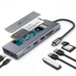 Leotec LEDS07 Docking Station USB C 8 in 1 con slot SSD M.2 - HDMI 4K - Power Delivery 100W - USB 3.2 e USB C 10Gbps - Lettore SD e MicroSD - Compatibile con SSD NVMe e SATA - Corpo in alluminio