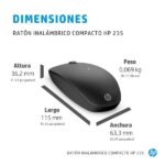 HP 235 Mouse wireless Slim 2,4 GHz - Sensore ottico 1600 DPI - Design compatto ambidestro - 3 pulsanti con rotellina di scorrimento - Autonomia fino a 18 mesi - Colore nero - immagine 3