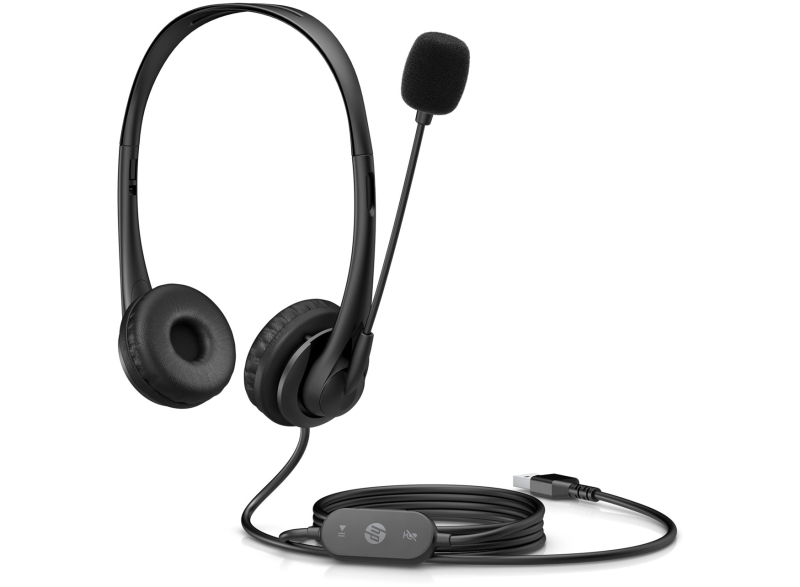 Cuffie HP G2 Stereo USB con microfono a cancellazione di rumore - Archetto regolabile - Cuscinetti in PU Leather per un uso prolungato - Controllo sul cavo - Colore nero Cuffie HP G2 Stereo USB con microfono a cancellazione di rumore - Archetto regolabile - Cuscinetti in PU Leather per un uso prolungato - Controllo sul cavo - Colore nero