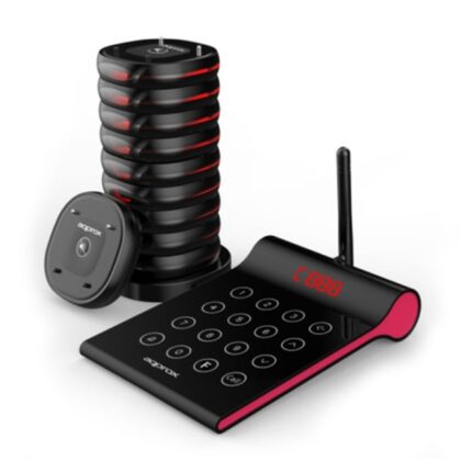 Approx Customer Caller Kit Segnalatore clienti - Base di ricarica - 10 unità - Portata 400 m - Trasmettitore con tastiera tattile - Colore nero