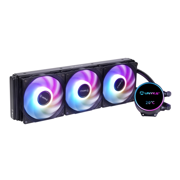 Unykach Aquastorm NEO 360 Kit di raffreddamento a liquido - 3 ventole da 120 mm - Illuminazione RGB - Visualizzazione della temperatura della CPU - Tubo da 38 mm Unykach Aquastorm NEO 360 Kit di raffreddamento a liquido - 3 ventole da 120 mm - Illuminazione RGB - Visualizzazione della temperatura della CPU - Tubo da 38 mm
