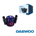 Daewoo DW3008 Altoparlante karaoke portatile Bluetooth 5.4 da 15 W - 2 microfoni wireless - Luci LED - Radio FM - USB/SD/Aux - Batteria 1800 mAh - Ricarica USB‑C - Maniglia per il trasporto e supporto per cellulare - Colore nero
