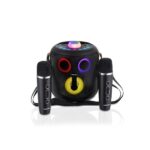 Daewoo DW3008 Altoparlante karaoke portatile Bluetooth 5.4 da 15 W - 2 microfoni wireless - Luci LED - Radio FM - USB/SD/Aux - Batteria 1800 mAh - Ricarica USB‑C - Maniglia per il trasporto e supporto per cellulare - Colore nero - immagine 2