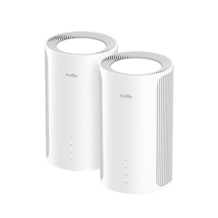 Cudy BE6500 Confezione da 2 sistemi WiFi 7 Mesh 2.5G - Server e client VPN - Ethernet 2.5Gbps - Supporta fino a 200 dispositivi - Controllo cloud con app - 116x202mm - Colore bianco