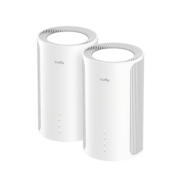 Cudy BE11000 Confezione da 2 sistemi WiFi 7 Mesh 2.5G tri-band - Tecnologia MLO - Server e client VPN - Ethernet 2.5Gbps - fino a 200 dispositivi - Controllo cloud con app - 116x202 mm - Colore bianco Cudy BE11000 Confezione da 2 sistemi WiFi 7 Mesh 2.5G tri-band - Tecnologia MLO - Server e client VPN - Ethernet 2.5Gbps - fino a 200 dispositivi - Controllo cloud con app - 116x202 mm - Colore bianco