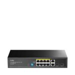 Cudy Switch 12 porte - Capacità di commutazione 24 Gbps - 8x RJ45 PoE+ - 2x RJ45 GbE - 2x Gigabit SFP - Riavvio automatico - Indicatori LED - 256x170x44 mm - Colore nero