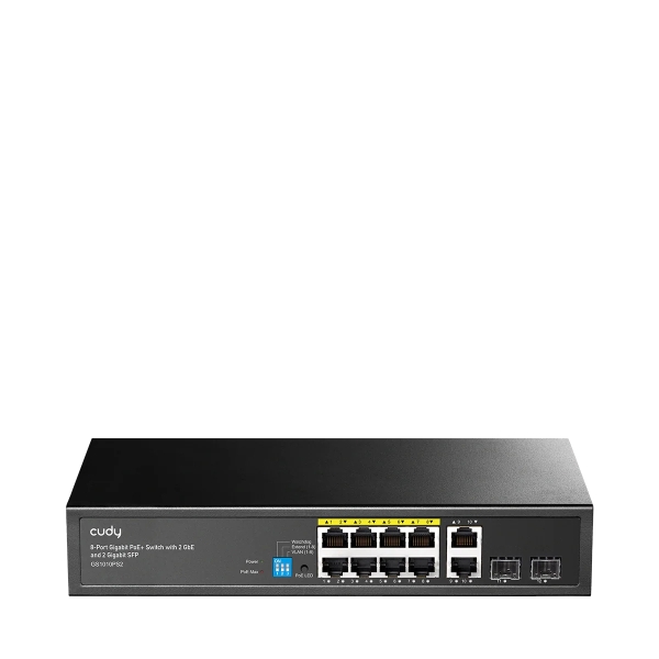 Cudy Switch 12 porte - Capacità di commutazione 24 Gbps - 8x RJ45 PoE+ - 2x RJ45 GbE - 2x Gigabit SFP - Riavvio automatico - Indicatori LED - 256x170x44 mm - Colore nero Cudy Switch 12 porte - Capacità di commutazione 24 Gbps - 8x RJ45 PoE+ - 2x RJ45 GbE - 2x Gigabit SFP - Riavvio automatico - Indicatori LED - 256x170x44 mm - Colore nero