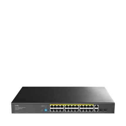 Cudy Switch 28 porte - Capacità di commutazione 56 Gbps - 24x RJ45 PoE+ - 2x RJ45 GbE - 2x Gigabit SFP - Riavvio automatico - Indicatori LED - 440x180x44 mm - Colore nero