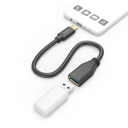 Cavo adattatore USB-C a USB-A femmina Hama - Varie velocità - Cavo da 15 cm - Accessori inclusi - Funzione OTG - Colore nero