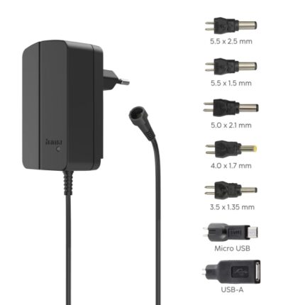 Hama Alimentatore multi-dispositivo - Potenza 27 W - Tensione 12 V - Indicatore LED - 7 adattatori - Intensità massima 2