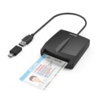 Hama Lettore di carte intelligenti DNI singolo - Indicatore LED - Cavo USB-A integrato - Adattatore USB-C - Colore nero