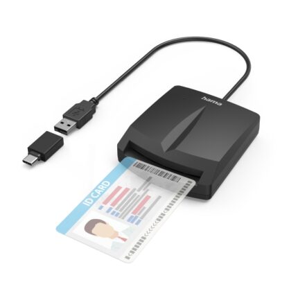 Hama Lettore di carte intelligenti DNI singolo - Indicatore LED - Cavo USB-A integrato - Adattatore USB-C - Colore nero