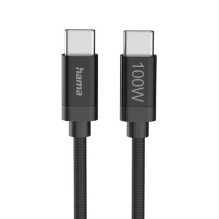 Cavo USB-C maschio Hama Fabric - Potenza massima 100 W - Lunghezza 3 m - Nylon - Velocità fino a 480 Mbps - Doppia schermatura - Colore nero