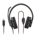 Hama Hs-USB400 V2 Cuffie con microfono omnidirezionale - Cavo da 2 m - Archetto regolabile - Cuscinetti in rete - Colore nero e rosso - immagine 3