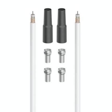 Hama Essential Set di connessione satellitare con 7 pezzi - Cavo coassiale da 20 m - Connettore F x4 - 2 coperture di protezione climatica - Schermatura 100dB
