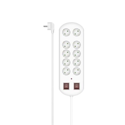 Hama Ciabatta con 10 prese - Potenza massima 3680 W - Cavo da 2 m - Interruttore di accensione - Presa Schuko angolata - 11
