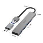 Hama Prime Hub USB 3.2 - Cavo USB-A integrato da 15 cm - USB-A femmina x4 - Adattatore da USB-A a USB-C - 10,7 x 2,1 x 0,7 cm - Colore grigio - immagine 5