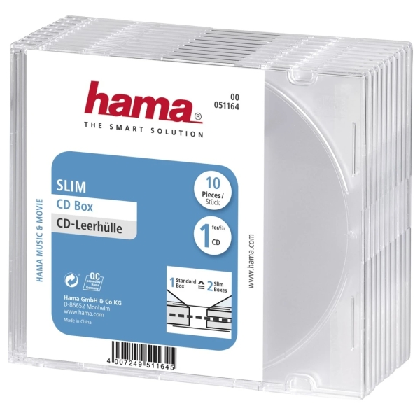 Hama Slim Pack da 10 custodie vuote per CD/DVD - Polistirolo - 12 Hama Slim Pack da 10 custodie vuote per CD/DVD - Polistirolo - 12