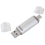 Hama Laeta Memoria Pendrive USB 3.0 con cappuccio - Capacità 16 GB - Trasferimento 40 Mb/s - Funzione OTG - USB-C - USB-A - Corpo in metallo - Colore argento - immagine 2