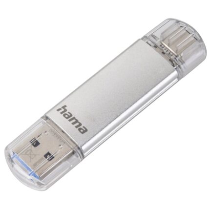 Hama Laeta Memoria Pendrive USB 3.0 con cappuccio - Capacità 32 GB - Trasferimento 40 Mb/s - Funzione OTG - USB-C - USB-A - Corpo in metallo - Colore argento