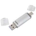 Hama Laeta Memoria Pendrive USB 3.0 con cappuccio - Capacità 32 GB - Trasferimento 40 Mb/s - Funzione OTG - USB-C - USB-A - Corpo in metallo - Colore argento - immagine 2