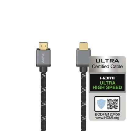 Cavo HDMI 8K maschio Hama Prime - Lunghezza 3 m - Certificato - Supporta eARC e 3D - Terminali placcati in oro - Ethernet - Velocità fino a 48 Gbps - Schermatura completa - Colore grigio