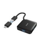 Hama Essential Hub USB 3.2 - Cavo USB-A integrato da 15 cm - Adattatore USB-C - 4x USB-A - Colore nero