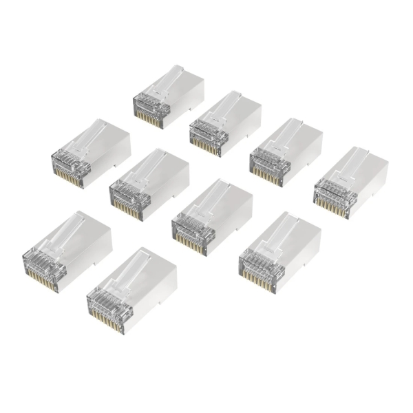 Hama Essential Pack da 10 terminali RJ45 - Cat 6A - Schermato - Velocità fino a 10 Gbps - Colore argento Hama Essential Pack da 10 terminali RJ45 - Cat 6A - Schermato - Velocità fino a 10 Gbps - Colore argento
