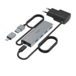 Hama Essential Hub USB 3.2 - Cavo USB-A integrato da 1 m - Adattatore USB-C - 4x USB-A - Colore grigio - immagine 3