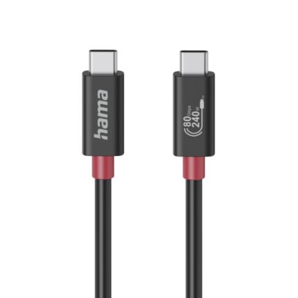 Cavo USB-C maschio Hama Essential - Potenza massima 240 W - Lunghezza 1 m - Velocità fino a 80 Gbps - Doppia schermatura - Colore nero