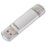 Hama Laeta Memoria Pendrive USB 3.0 con cappuccio - 256 GB di capacità - 70 Mb/s di trasferimento - Funzione OTG - USB-C - USB-A - Corpo in metallo - Colore argento