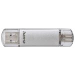 Hama Laeta Memoria Pendrive USB 3.0 con cappuccio - 256 GB di capacità - 70 Mb/s di trasferimento - Funzione OTG - USB-C - USB-A - Corpo in metallo - Colore argento - immagine 3