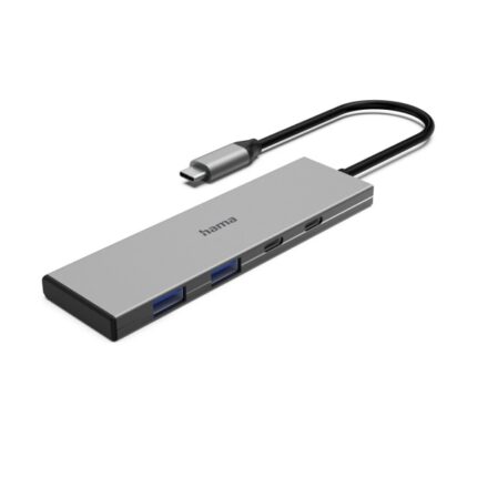 Hama Essential Hub USB 3.2 - Potenza massima 100 W - Cavo USB-C integrato da 15 cm - 2x USB-C - 2x USB-A - Power Delivery - Colore grigio