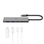 Hama Essential Hub USB 3.2 - Potenza massima 100 W - Cavo USB-C integrato da 15 cm - 2x USB-C - 2x USB-A - Power Delivery - Colore grigio - immagine 3