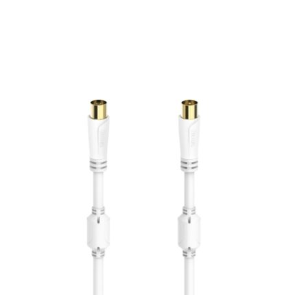 Cavo coassiale per antenna maschio/femmina Hama Essential - Lunghezza 3 m - Terminali placcati in oro - Tripla schermatura - Schermatura 100 dB - Impedenza 75 Ohm - Colore bianco