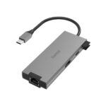 Hama Essential Hub USB 3.2 - Potenza massima 100 W - Cavo USB-C integrato da 15 cm - LAN Ethernet 1 Gbps - HDMI 4K - USB-C - 2x USB-A - Power Delivery - Colore grigio