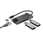 Hama Essential Hub USB 3.2 - Potenza massima 100 W - Cavo USB-C integrato da 15 cm - LAN Ethernet 1 Gbps - HDMI 4K - USB-C - 2x USB-A - Power Delivery - Colore grigio - immagine 3