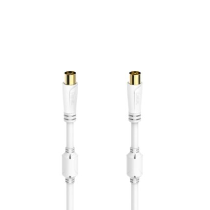 Cavo coassiale per antenna maschio/femmina Hama Essential - Lunghezza 5 m - Terminali placcati in oro - Tripla schermatura - Schermatura 100 dB - Impedenza 75 Ohm - Colore bianco