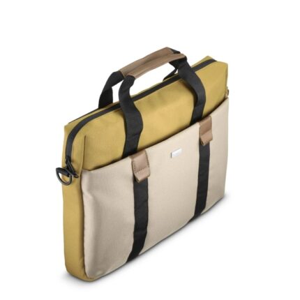2" - Poliestere riciclato - Tasca frontale - Interno imbottito - 42x5x32cm - Colore beige e giallo